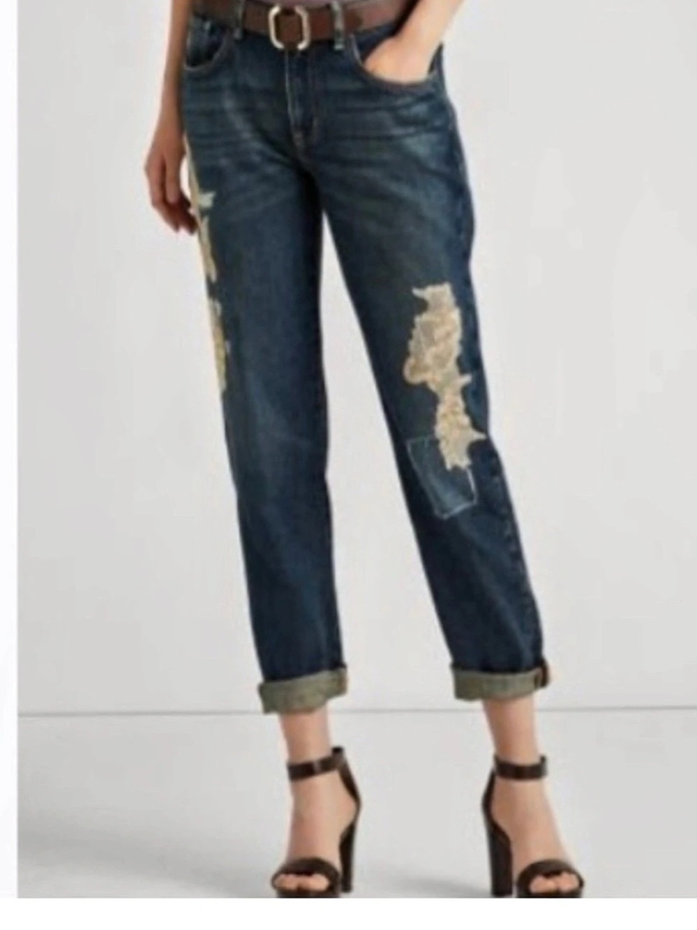 Lauren Ralph Lauren Women's Embellished Straight Leg Jeans Size 4
